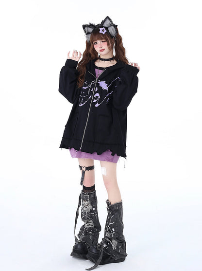 Over Cat Loose Mine Hoodie mit Kapuze