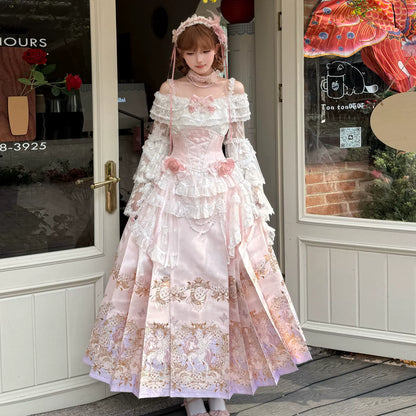 Molly Manor skirt and lace blouse styled on model in daylight
