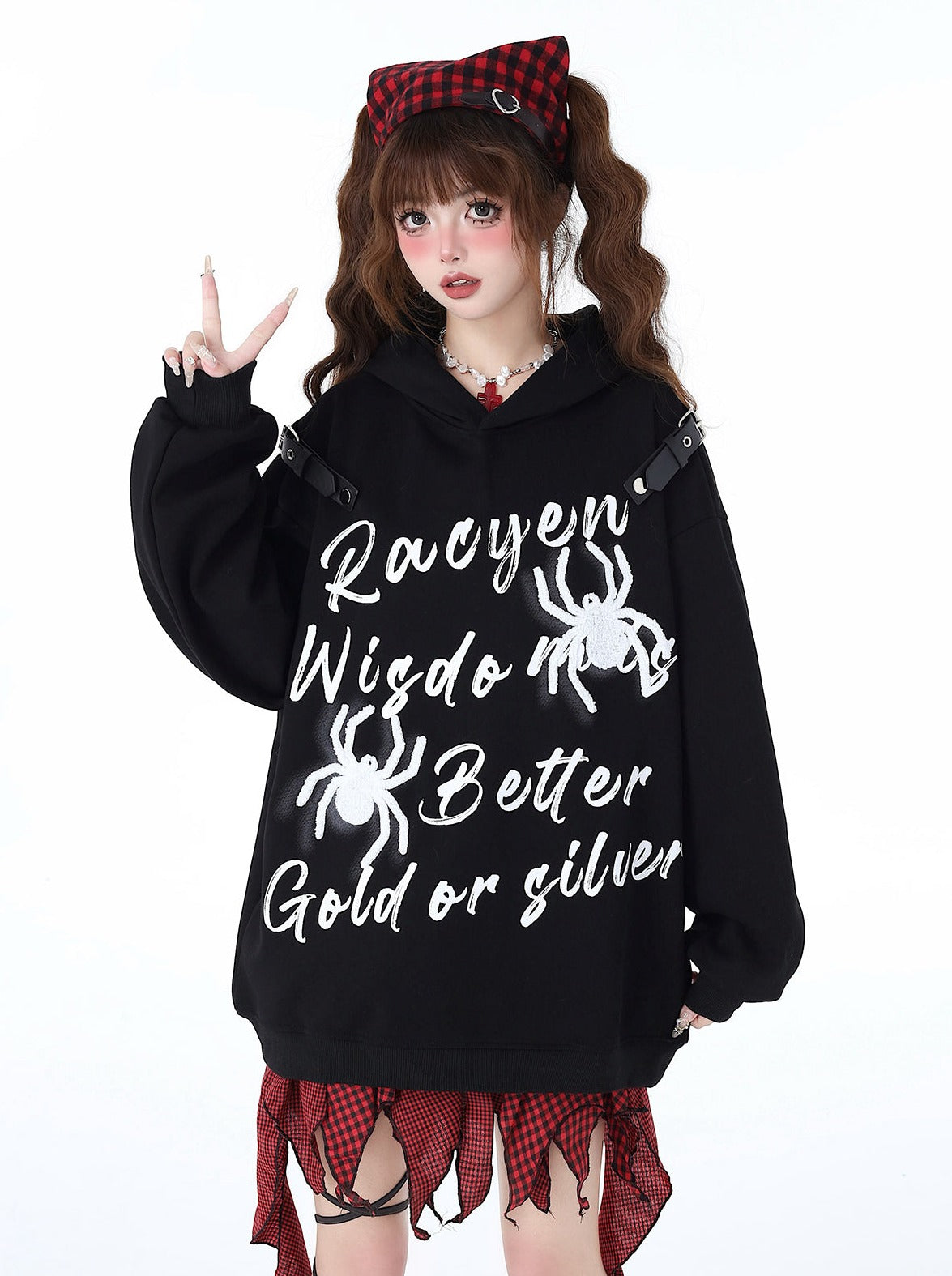 Print Street Hoodie Leder Schnalle Kapuze American Graffiti Spider
