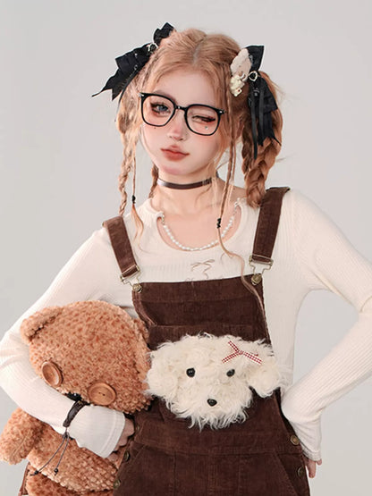 Little Dog Dark Retro Overalls Cutie Brown