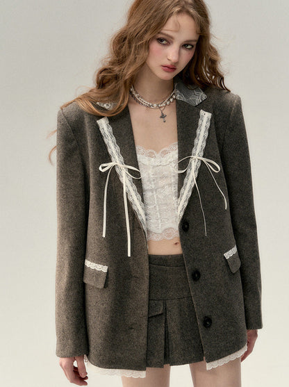 Splice Ribbon Wool Lace Jacket Suit