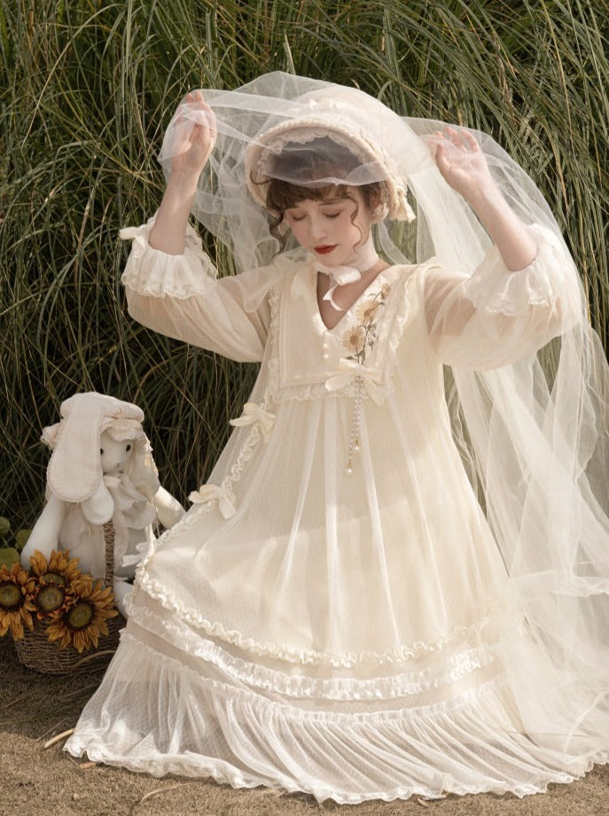 Sunflower Pure Dress White Sweet Lolita