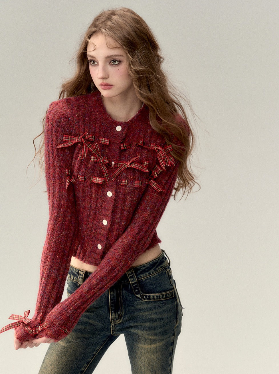 Ribbon Ribbed Knit Top + Ribbon Knit Hat + Knit Flowers