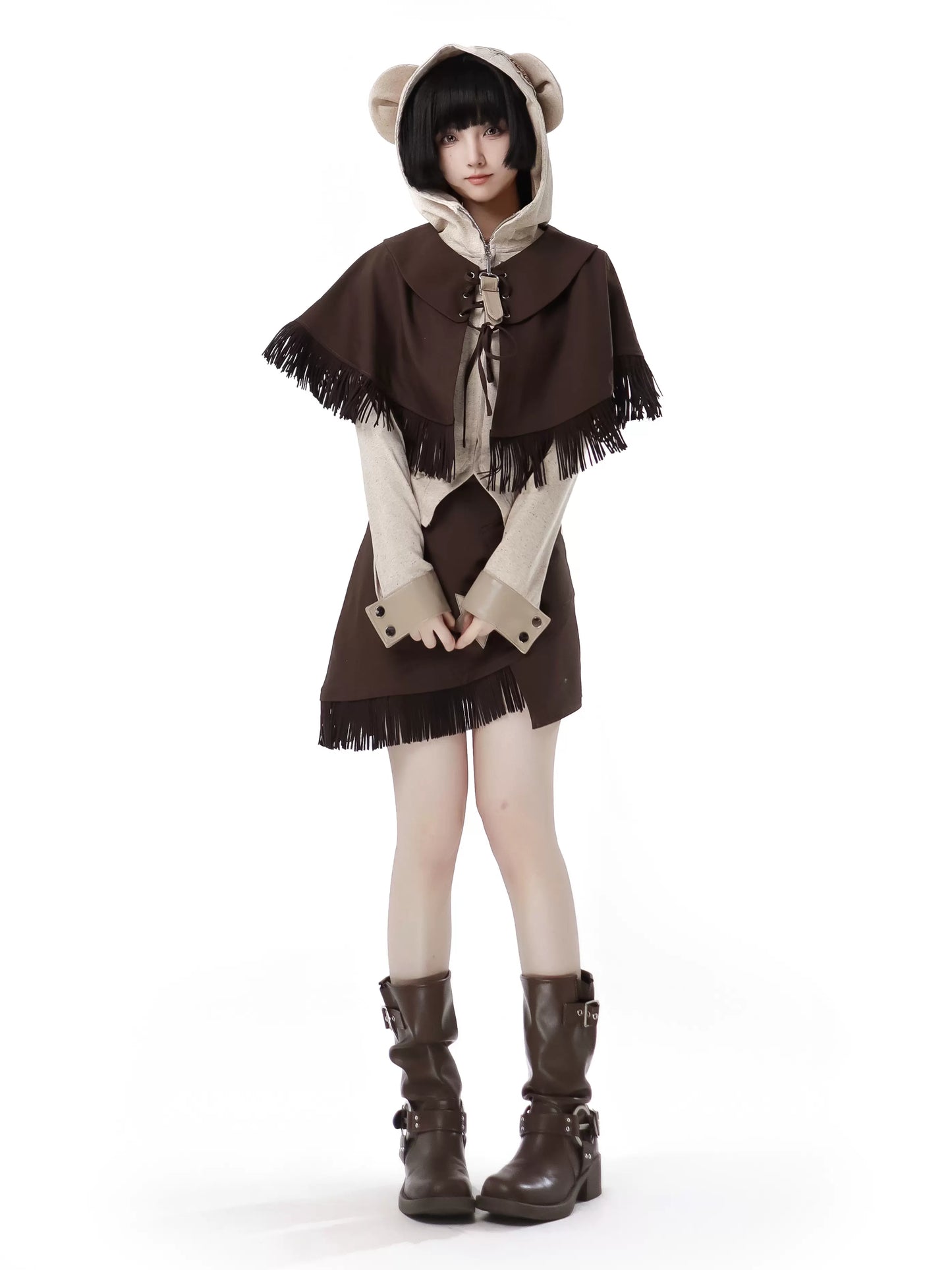 デザインスプリットワンダーベアニットトップショールメイラード