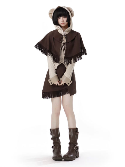 デザインスプリットワンダーベアニットトップショールメイラード