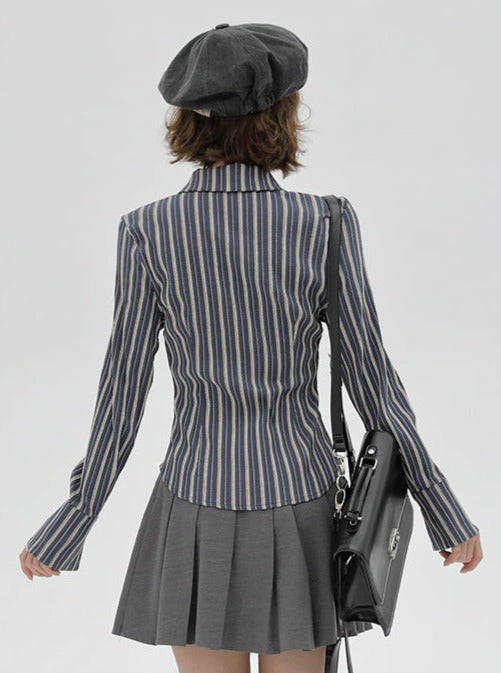 American Shirt Striped Waist Slim Retro