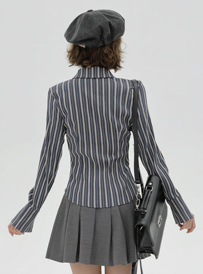 American Shirt Striped Waist Slim Retro