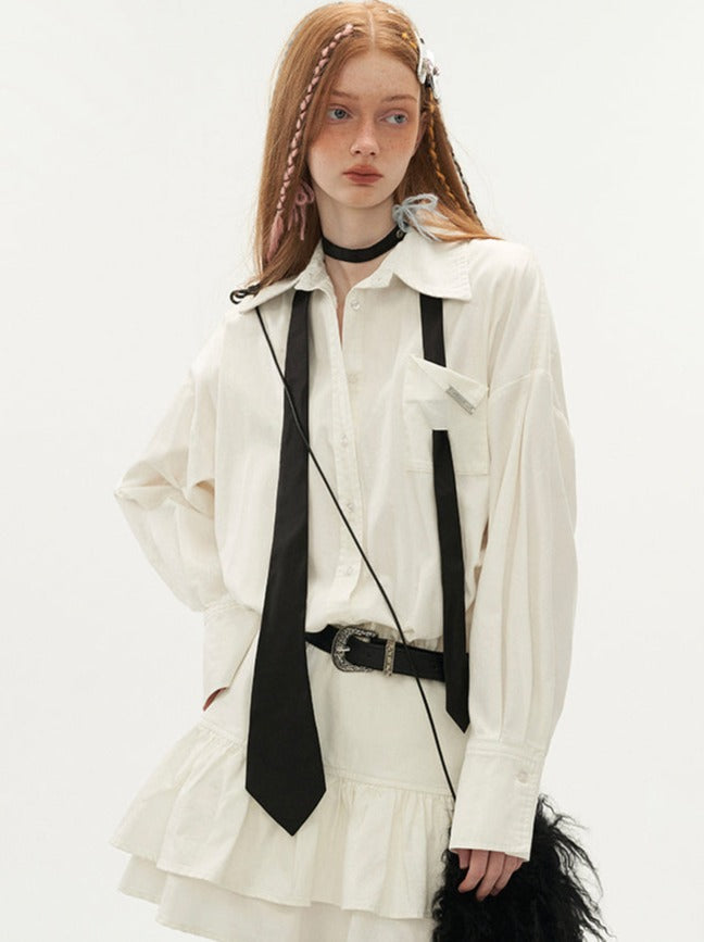 Kleid Rüschenhemd Revers Slim