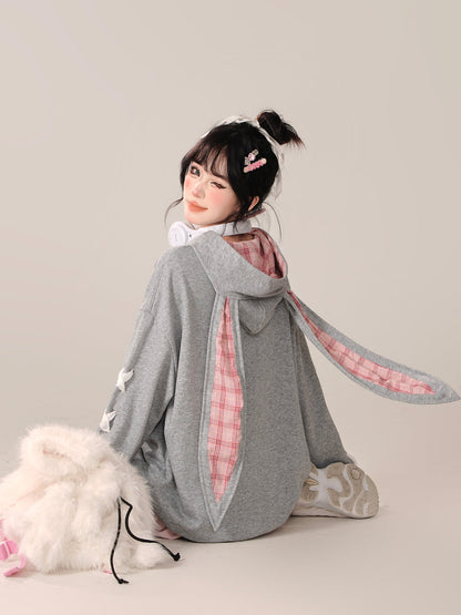 Lockerer Parka mit Kapuze und Schnürung im Armband-Design mit Hasenmotiv