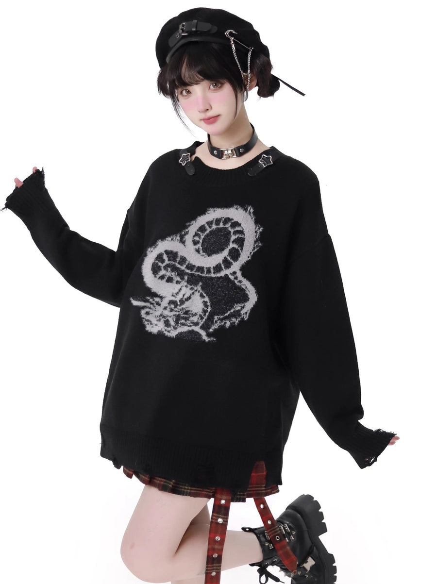 Pullover Schnalle Drachen Strick Stern Leder Plash