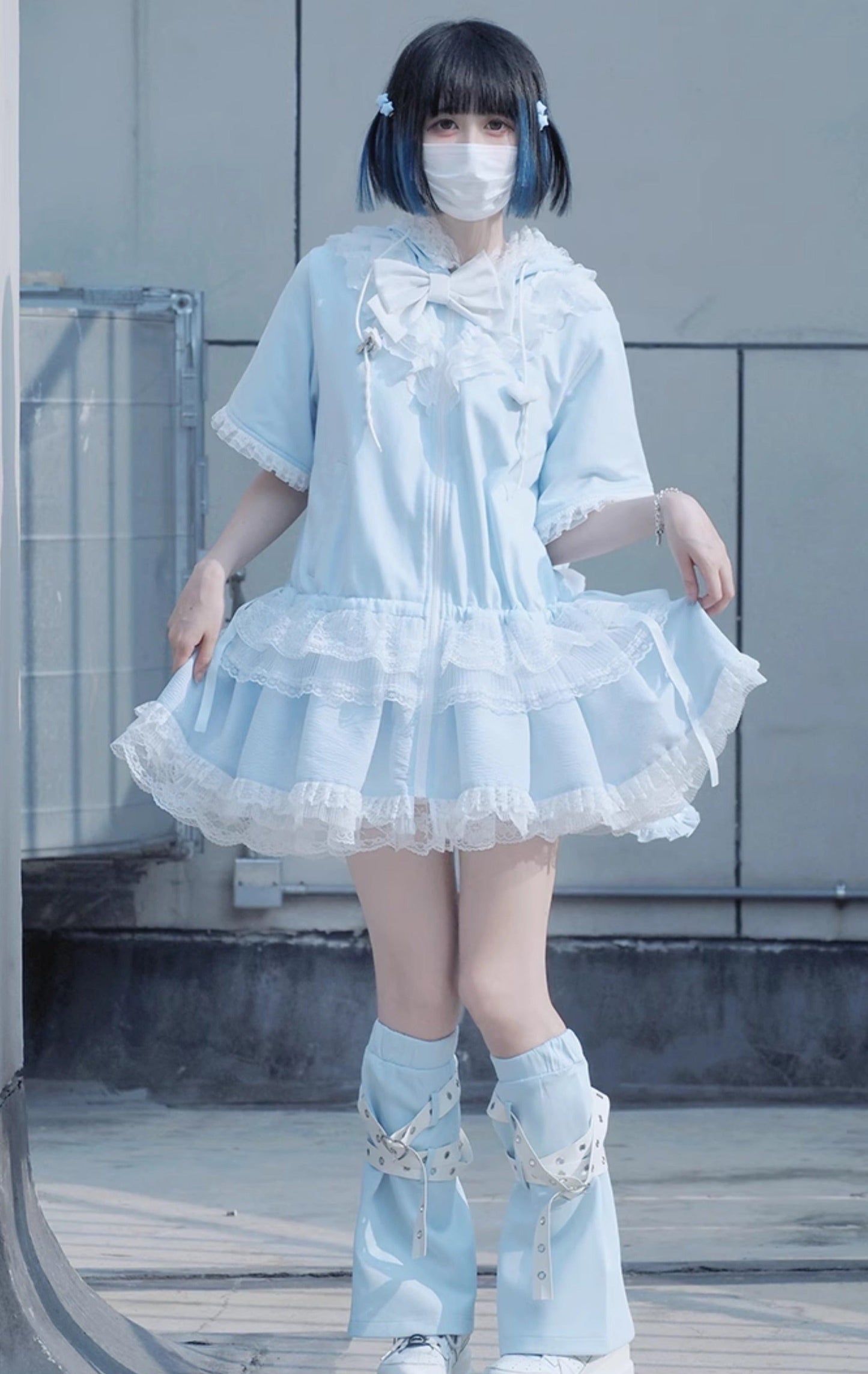 Bow Frilled Big Hooded Girly Long Bunny Dress Ears