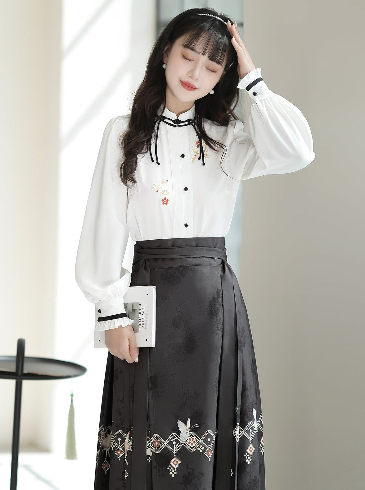 Bluse Lang China Dunkel Elegant Rock