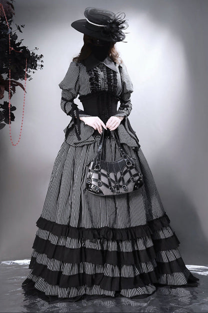 Hemd mit Zwickelärmeln + Reservierungen Rock gestreiftes Korsett Dunkel