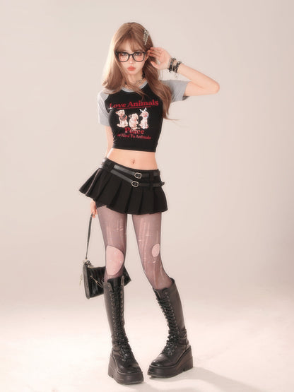 プラグインラウンドアニマルTシャツネックスリーブ