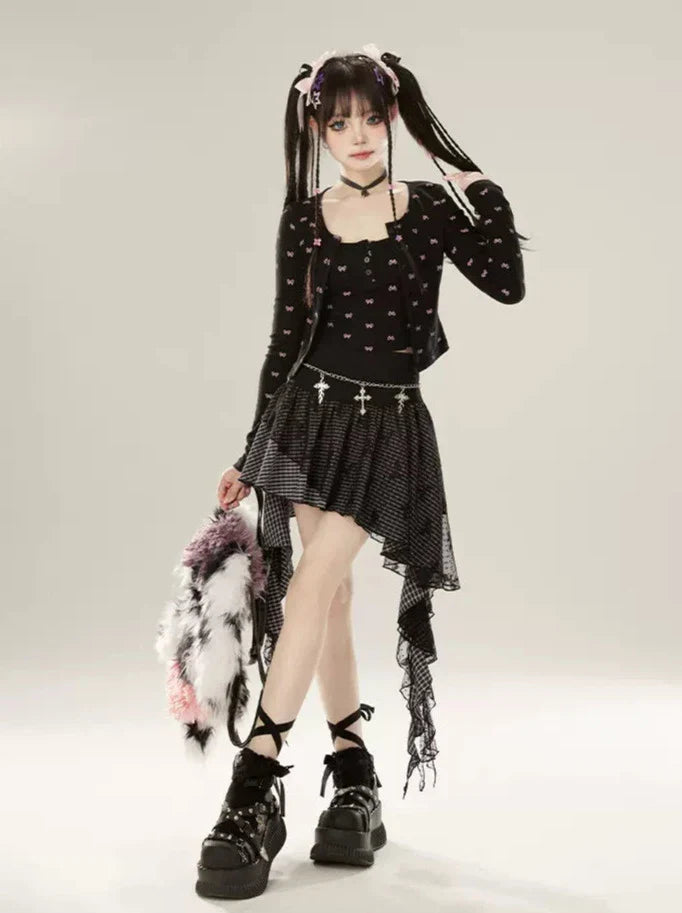 ドレス レイジーシック パンツ カーディガン + ブラック ブーツカット サスペンダー