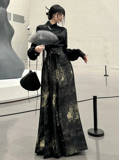 Dunkle China-Bluse + langer China-Rock