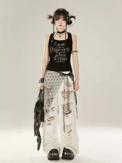 Tank Letter Schwarzes Top Amerikanischer Designdruck