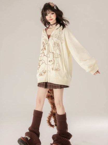 Zip Loose Print Hoodie Girls'