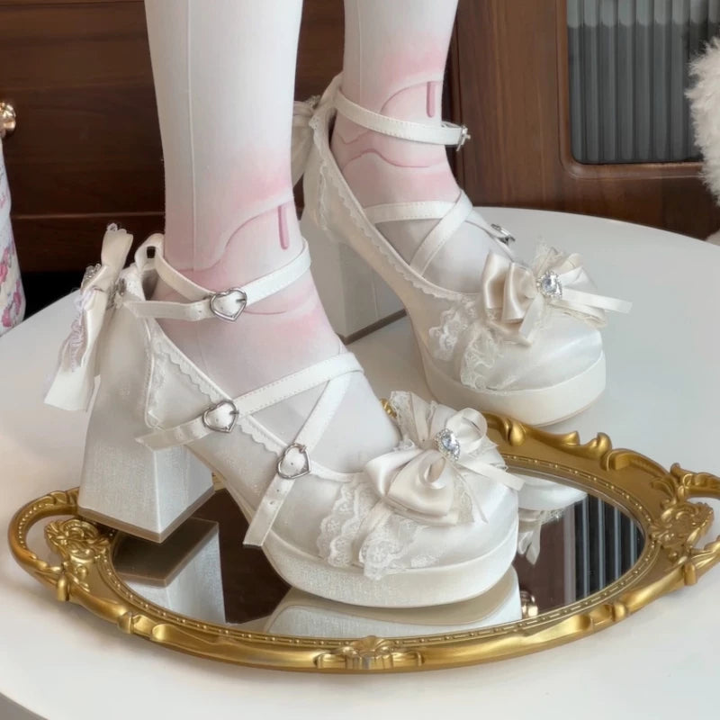 Ivory Ballet Sweetheart heels worn with crossover straps