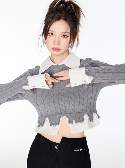 カレッジスタイルのショートダメージデザインシャツ