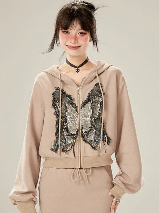 Sports Casual Hoodie Hooded Butterfly Patch
