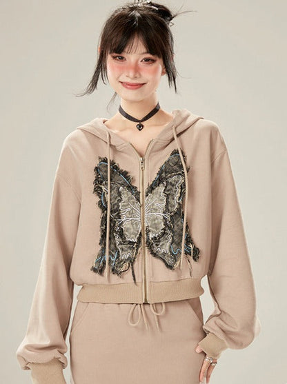 Sports Casual Hoodie Hooded Butterfly Patch