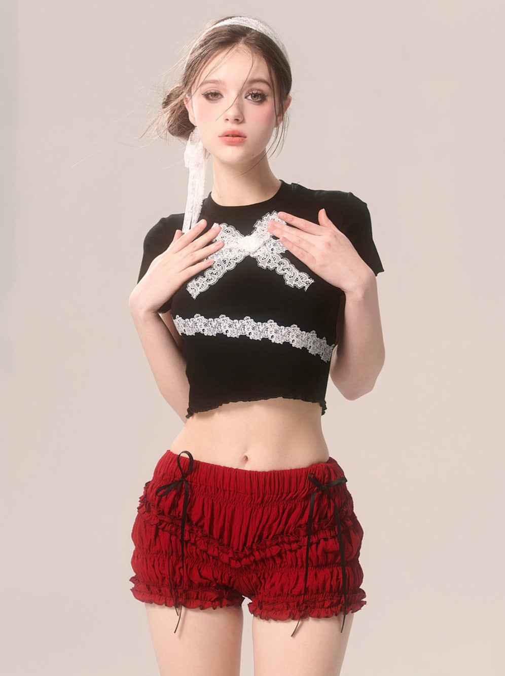 ラッフルチェリーショーツ レッド