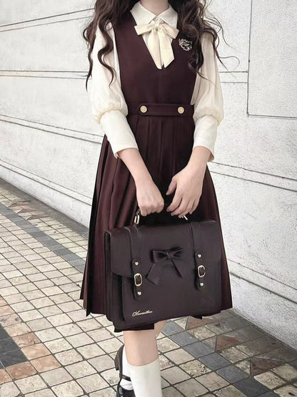 Chiffon Skirt Style Ribbon Inner Accessories V-Neck Cream Shirt College Vest