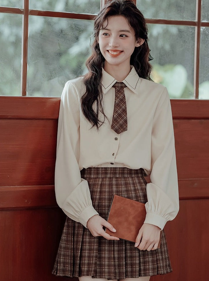 Vest College Skirt Colored Checked Knit Retro Shirt