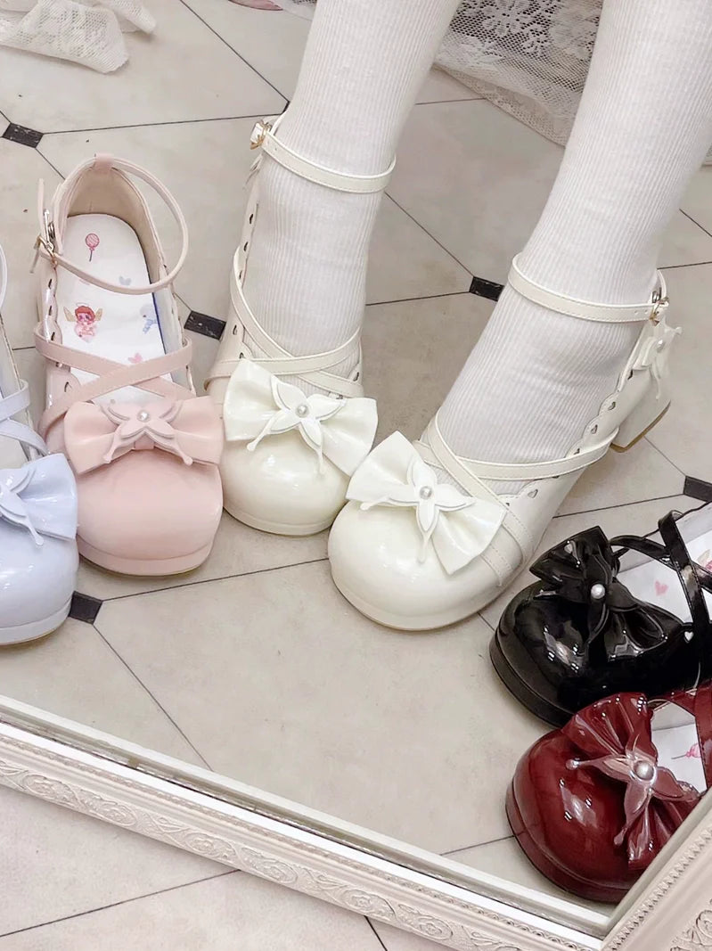 Shoes Mid Round Elegant Lolita Toe Heel Ribbon Sweet