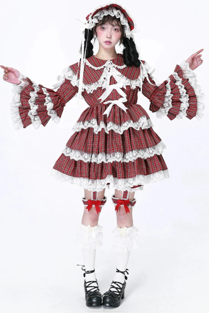 Puppe Vintage Kleid Check Retro