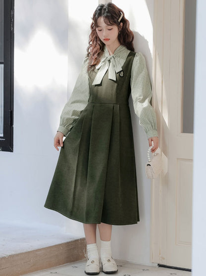 ストライプスタイルのドレス スプライシングフェイクカレッジ