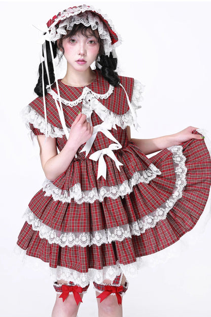 Puppe Vintage Kleid Check Retro
