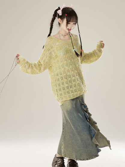 Rockschlitz-Denim-Rüschendesign