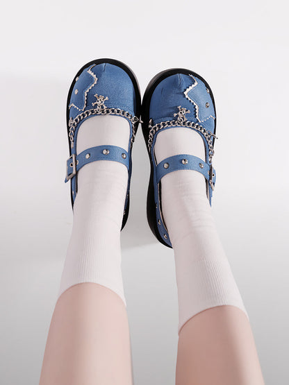 Schnalle Star Toe Platform Denim One Punk Runde Schuhe