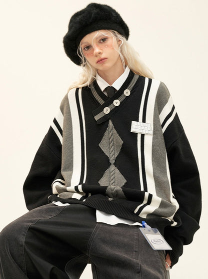 ストライプレターアートアーガイルセーター