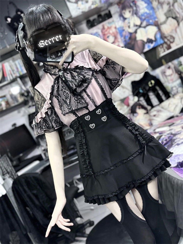 Shirt Sheer Ribbon Shoulder Lace