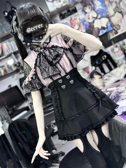 シャツ シアーリボン ショルダーレース