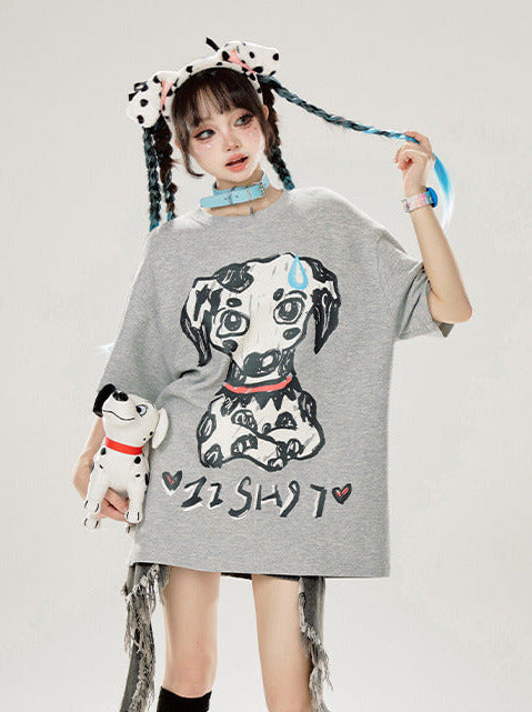 Print Dalmatian T-Shirt Loose Gray