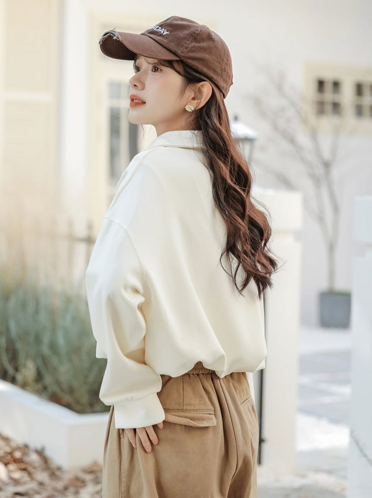 Pullover mit Reißverschluss, Sweatshirt im College-Stil, Revers