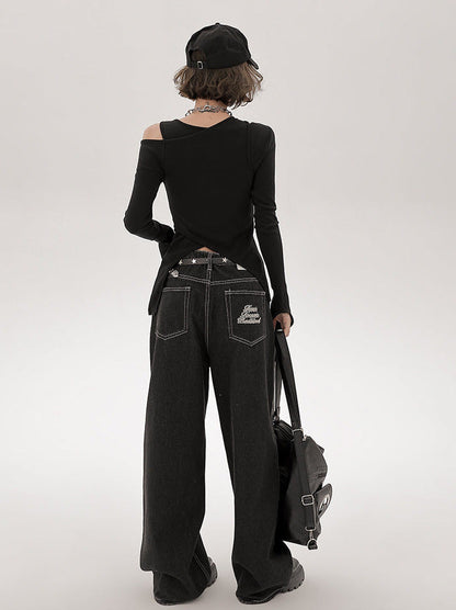 Long Piece Set Asymmetrical Shoulder American T Mode One Two