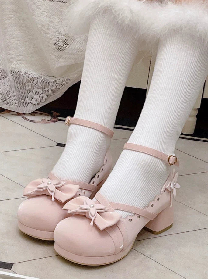 Shoes Mid Round Elegant Lolita Toe Heel Ribbon Sweet