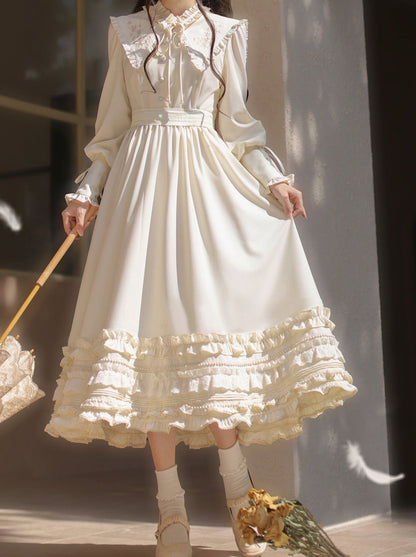 French Vintage Waist Dress Romantic Embroidery Ribbon