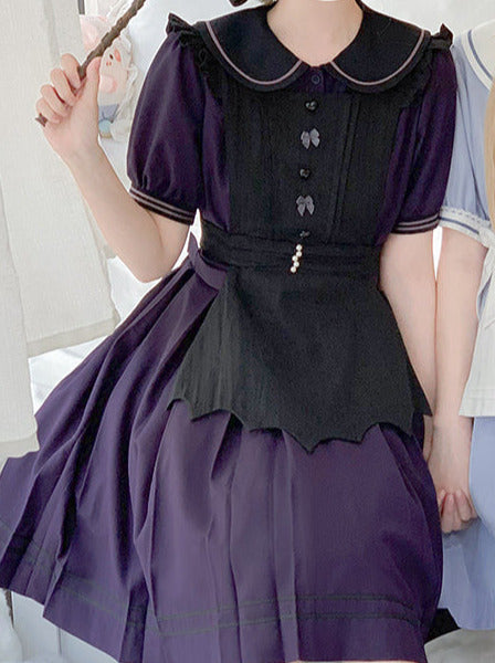 カラー ホワイト ブラック ロリータ ソリッド エプロン