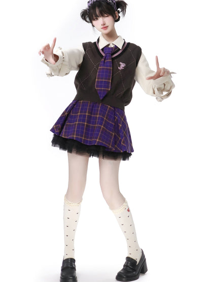 マルチポケット タロ パープルジャケット ニットベスト スカートスーツ