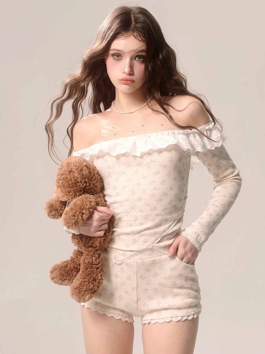 ミルキートップガーリーショーツ + アプリコットレース