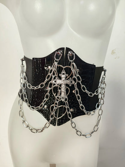punk Y2K Velcro Chain Cross Niche Waist Seal