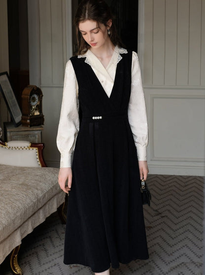 Jacquard Blumen Bluse Rock Hosenträger