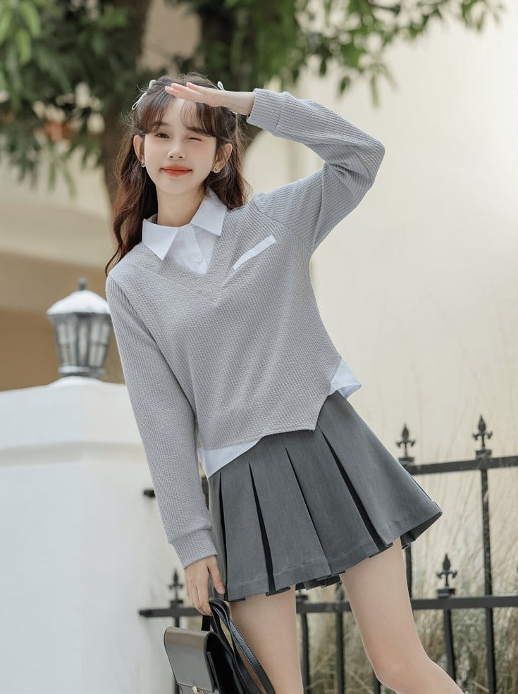 Asymmetrische College-Oberteile Retro Casual