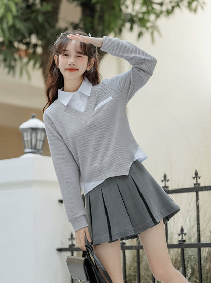 Asymmetrische College-Oberteile Retro Casual